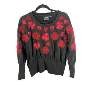 Anthropologie Maeve Embroidered Floral Cotton Sweatshirt Womens Sizes S